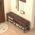 Wooden Shoe Bench with Storage Shelves in Entryway Hanging Bag and Scarf