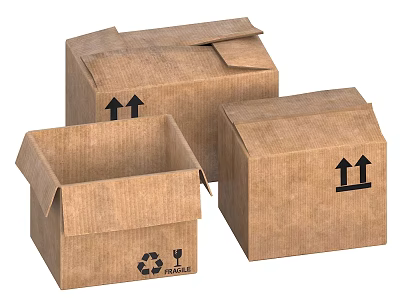Household Cardboard Storage Boxes Open And Closed With Recycle Symbol Upward Arrows 3d model