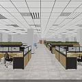 Spacious Public Office Space With Open Layout Workstations Cubicles And Green Plants 3d model