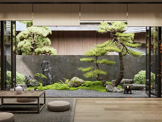 Japanese-style Kushi Stone Courtyard Landscape Stone Tea Room Vase Jewelry Pine Tea Table 3d model