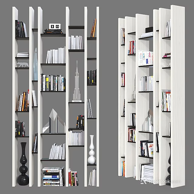 Modern Open Shelving Unit With Books Decorative Items And Minimalist Design 3d model