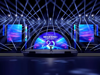 Modern Stage Design With Neon Lights Large LED Screens And Performer For Live Concert 3d model