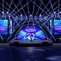 Modern Stage Design With Neon Lights Large LED Screens And Performer For Live Concert