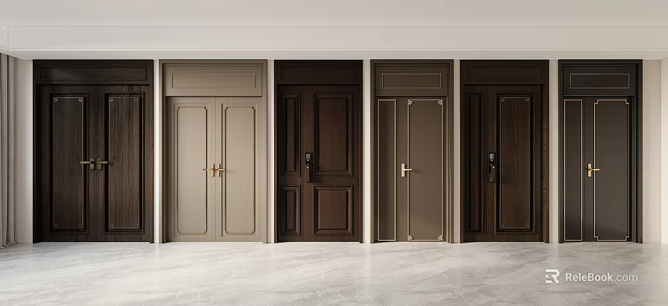 Double Doors With Exquisite Design And Various Colors For Interior 3d model