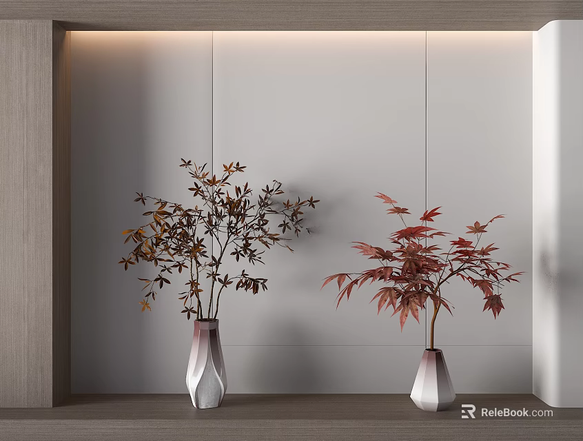 Modern Interior Decor With Vases And Autumn Plants 3d model