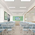 Modern Kindergarten Reception Area Featuring Circular Ceiling Logo Wooden Panels White Desk And Green Plant
