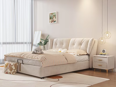 Cozy Double Bed In Light Filled Bedroom With Nightstand And Decor 3d model