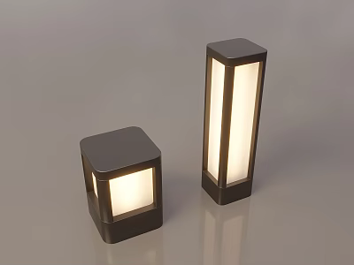 Modern Outdoor Lights With Black Casing And White Light In Two Sizes 3d model