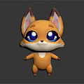 Cute 3D Cartoon Little Fox Game Movie Character With Yellow Fur And Big Blue Eyes