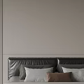 Double Bed With Black Leather Headboard Gray Patterned Bedding Brown Throw Blanket Modern Bedroom