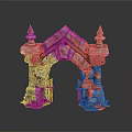 Medieval Stone Archway Featuring Irregular Blocks Carved Pillars Spire Decorations And Wooden Doors With Moss