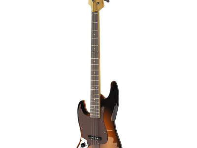 Vintage Style Electric Bass Guitar With Sunburst Finish Maple Neck And Yellow Headstock 3d model