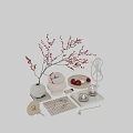Elegant Decorative Ornament Set With Berry Branch Lamp Apple Tray And Silver Ring