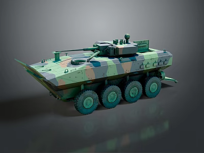 Armored Military Vehicle With Camouflage Paint 8x8 Wheeled Turret And Weapon System 3d model