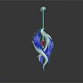 Elegant Feather Shaped Pendant With Blue White Design And Red Gemstone