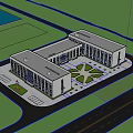 Modern Industrial Factory Complex With White Buildings Gray Roofs Green Surroundings Parking Area And Road