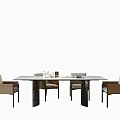 Modern Dining Room Interior With Rectangular Table Beige Chairs Wall Art And Vase Plants