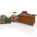 Rustic Interior With Wooden Desk Crates Bookshelf Chair Fabric And Documents