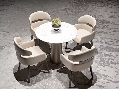 Beige Round Marble Top Sofa Coffee Table Set With Curved Backrest And Black Metal Legs 3d model