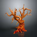 Unique Dead Tree With Twisted Branches And Reddish Brown Trunk Against Gray Background With Reflection 3d model