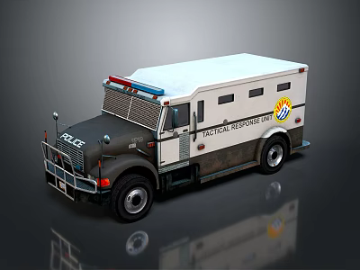 Police Transport Utility Vehicle Front View With Emergency Lights And Badge 3d model