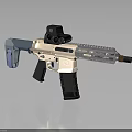 Modern Tactical Rifle With White Blue Black Body Scope And Rail System