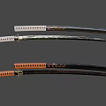 Several Traditional Japanese Samurai Swords With Ornate Handles And Sharp Blades