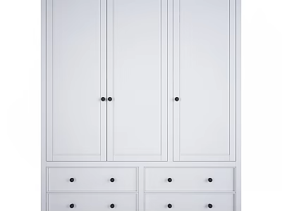 White Wardrobe Featuring Multiple Doors Drawers And Black Knobs Design 3d model