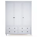 White Wardrobe Featuring Multiple Doors Drawers And Black Knobs Design 3d model