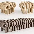Modern Wooden Stools With Curved Slats And Unique Natural Wood Design
