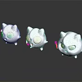 Purple Cartoon Creature Characters With Small Horns Different Expressions And Shiny Surface
