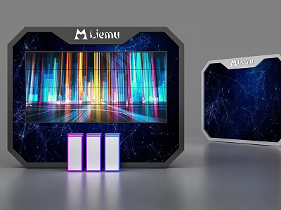 Modern Display Shelves With Mienu Brand LED Lights And Colorful Tech Design 3d model