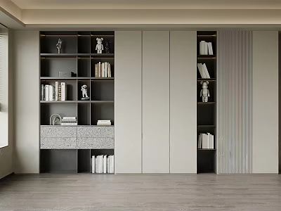 Modern Interior Bookcase With Multiple Shelves Books And Decorative Items 3d model