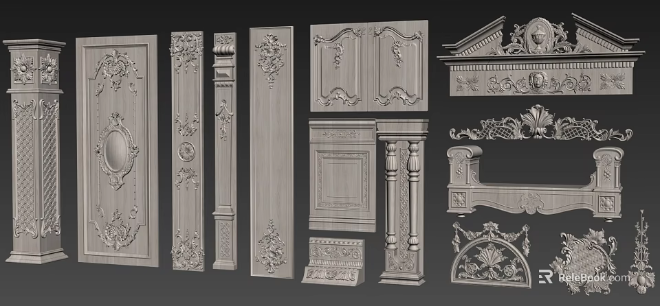 Various Decorative Gypsum Cornice Designs With Ornate Patterns And Architectural Details 3d model 