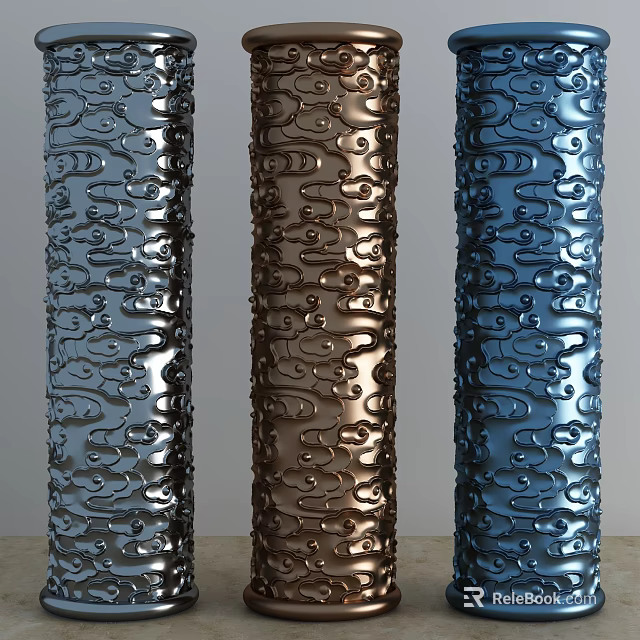Decorative Columns With Intricate Patterns And Metallic Finish In Different Colors 3d model 