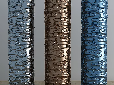 Decorative Columns With Intricate Patterns And Metallic Finish In Different Colors 3d model