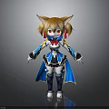Cute Cat Ear Character Yellow Hair Red Eyes Blue White Outfit With Cape