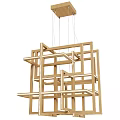 Wooden Geometric Chandelier With Modern Framework And Square Rectangular Frames For Contemporary Home Interior Decoration