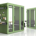 Green Office Cubicle Interior With Glass Doors Desk Chair And Plants