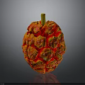 Vibrant Red And Orange Exotic Fruit With Floral Like Protrusions And Yellow Stem