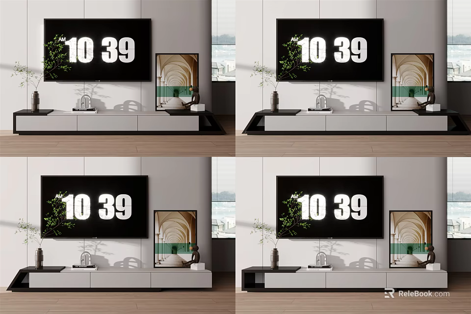 Modern Living Room TV Stand Interior Design With TV Decorative Painting And Vase 3d model 