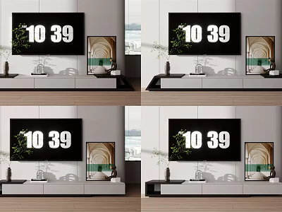 Modern Living Room TV Stand Interior Design With TV Decorative Painting And Vase 3d model