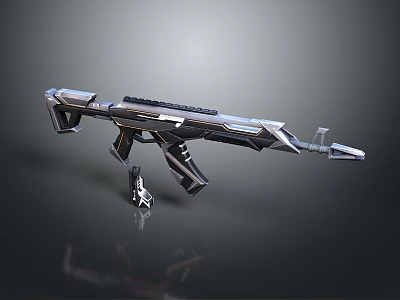 Futuristic Sci Fi Rifle With Metallic Streamlined Body And Tactical Accessories 3d model