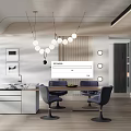 Modern Restaurant Interior Design With Dining Table Chairs Pendant Lights Wall Art And Plant