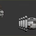 Futuristic Tech Devices Featuring Metallic Structures And Circular Rings On Grey Background