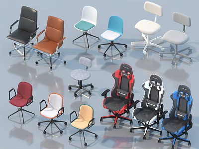 Multiple Colored Ergonomic Office Chairs With Modern Design Rolling Casters And Various Styles 3d model