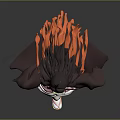 Anime Girl 3D Model With Long Black Hair Pink Kimono Red Ribbons And Bamboo Muzzle