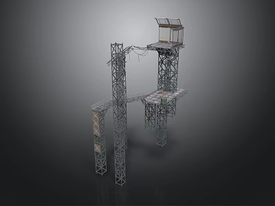 Industrial Metal Tower Structure With Platform Walkway And Control Room 3d model