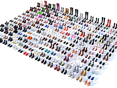 Assorted Colorful Shoes In Multiple Styles Neatly Arranged Collection 3d model