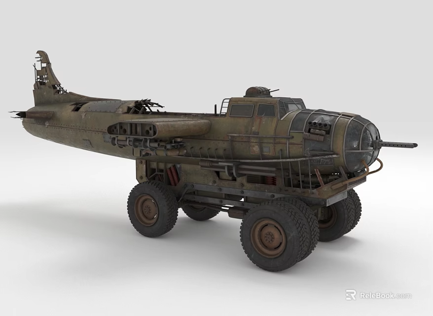 Vintage Military Green Armored Vehicle With Large Wheels And Mechanical Details 3d model 